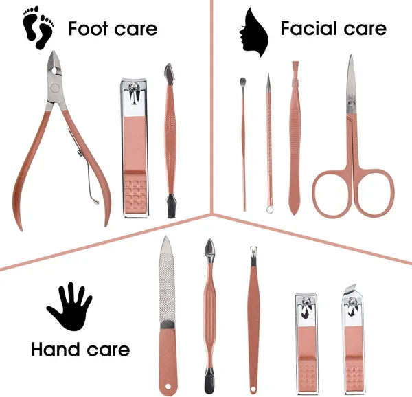 Aeelleea 12 in 1 Manicure Pedicure Set, Portable Nail Clipper Grooming Kit with Pink PU Leather Case for Home Travel Gift Nail Salon