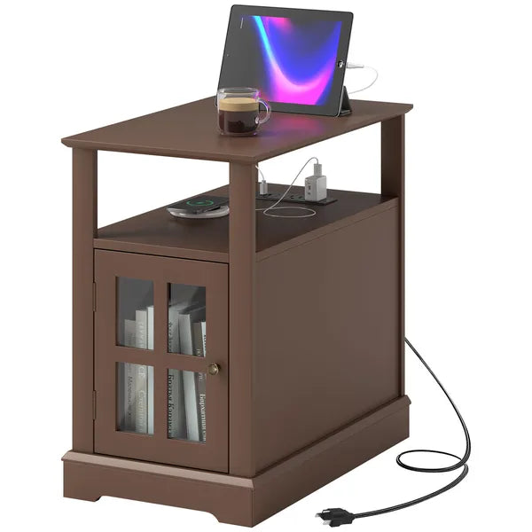 Aeelleea Brown Wooden Nightstand with Glass Door, 23.6" End Side Table, Storage Cabinet for Bedroom Living Room