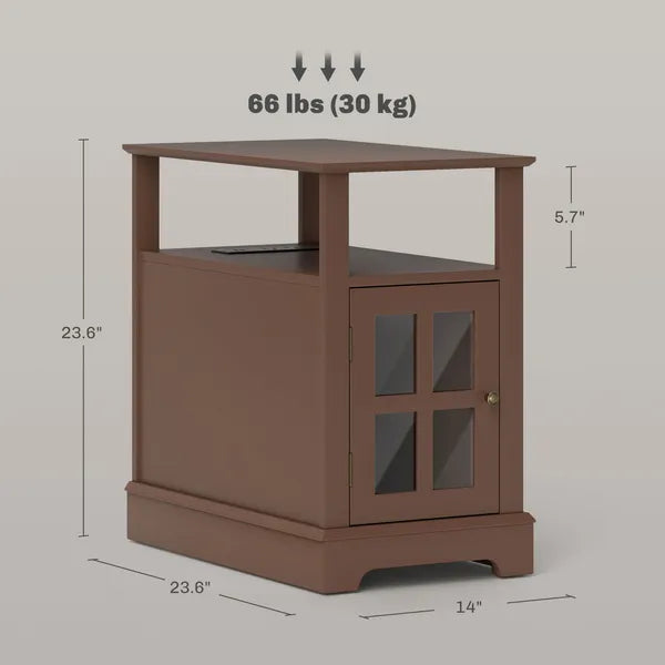 Aeelleea Brown Wooden Nightstand with Glass Door, 23.6" End Side Table, Storage Cabinet for Bedroom Living Room