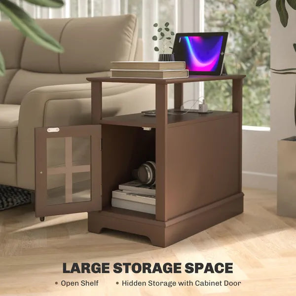 Aeelleea Brown Wooden Nightstand with Glass Door, 23.6" End Side Table, Storage Cabinet for Bedroom Living Room