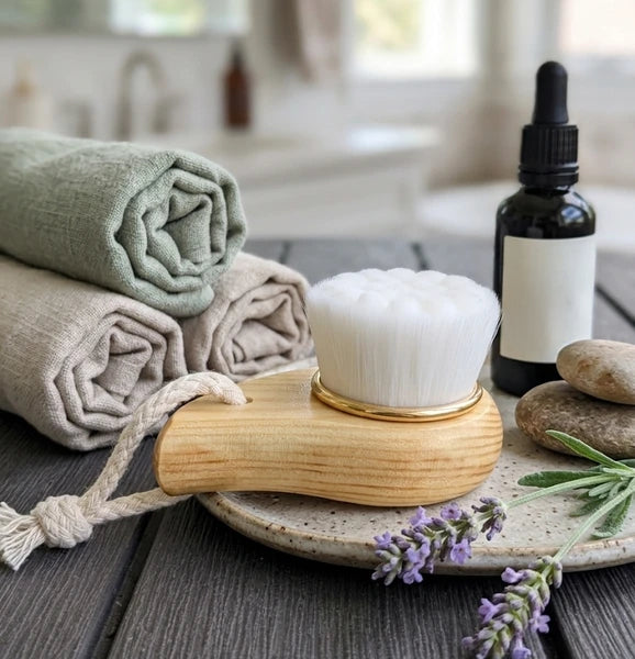 Bamboo Facial Cleansing Brush with Soft Bristles, Manual Face Scrubber for Daily Cleansing and Exfoliating
