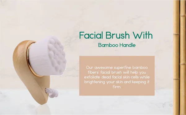 Bamboo Facial Cleansing Brush with Soft Bristles, Manual Face Scrubber for Daily Cleansing and Exfoliating