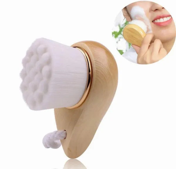 Bamboo Facial Cleansing Brush with Soft Bristles, Manual Face Scrubber for Daily Cleansing and Exfoliating