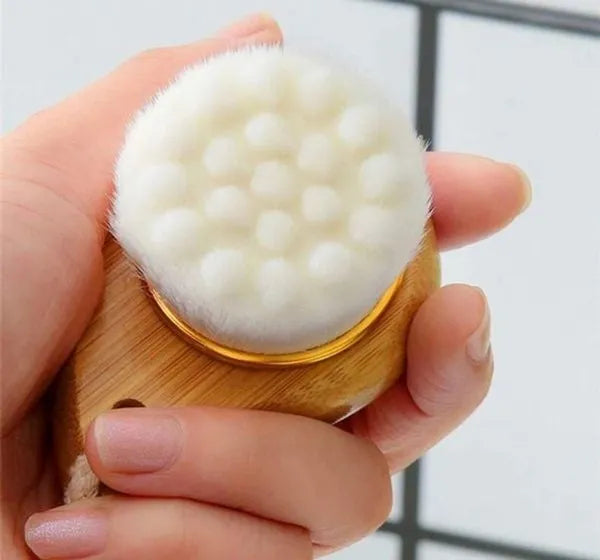 Bamboo Facial Cleansing Brush with Soft Bristles, Manual Face Scrubber for Daily Cleansing and Exfoliating