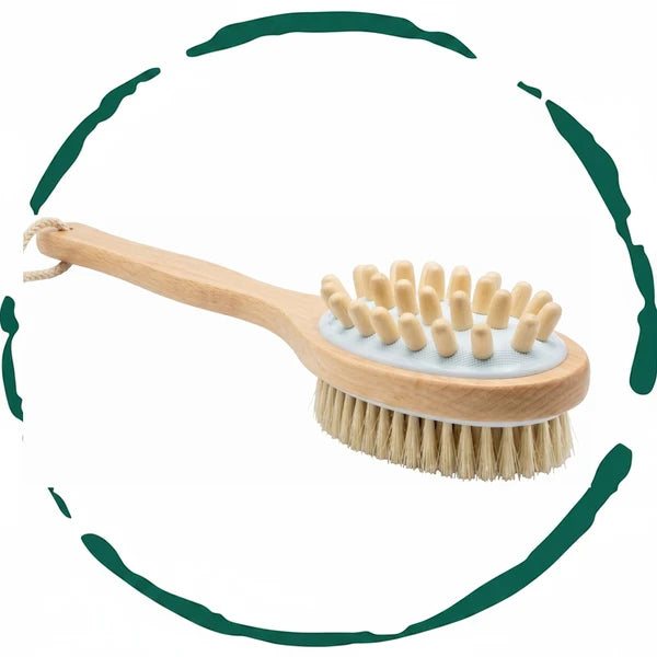 Long Handle Body Brush for Shower, Dual-Sided Exfoliating Bath & Dry Brushing Back Scrubber with Wooden Handle