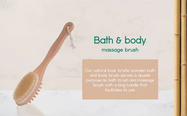 Long Handle Body Brush for Shower, Dual-Sided Exfoliating Bath & Dry Brushing Back Scrubber with Wooden Handle