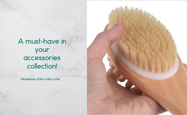 Long Handle Body Brush for Shower, Dual-Sided Exfoliating Bath & Dry Brushing Back Scrubber with Wooden Handle
