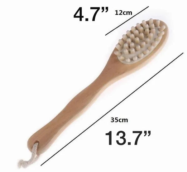 Long Handle Body Brush for Shower, Dual-Sided Exfoliating Bath & Dry Brushing Back Scrubber with Wooden Handle