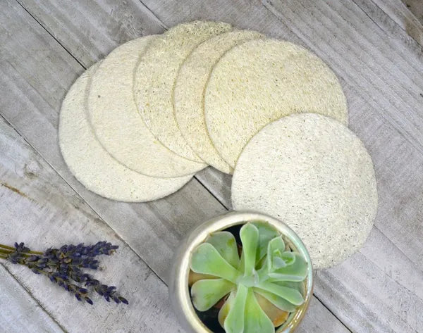 Natural Loofah Sponge Pads 5 Pack, Exfoliating Face Body Scrubber, Eco-Friendly Organic Luffa Shower Sponges for Deep Pore Cleansing