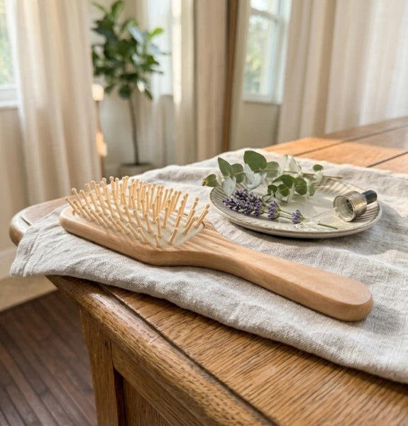 9in Bamboo Detangling Hair Brush with Cushioned Wooden Pins, Paddle Hair Brush for Women and Men