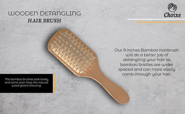 9in Bamboo Detangling Hair Brush with Cushioned Wooden Pins, Paddle Hair Brush for Women and Men