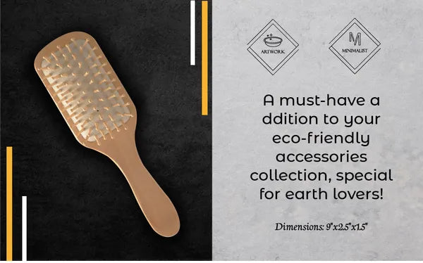 9in Bamboo Detangling Hair Brush with Cushioned Wooden Pins, Paddle Hair Brush for Women and Men