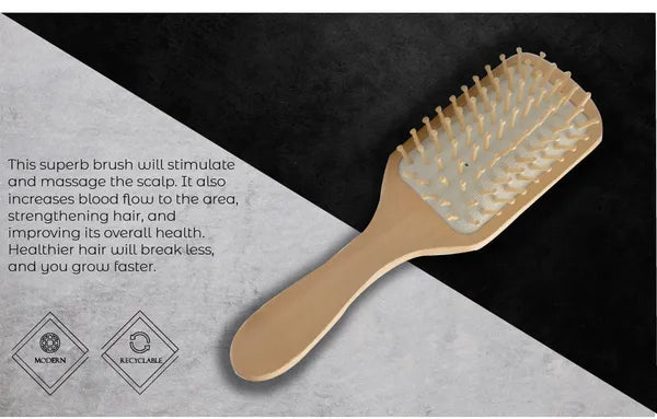 9in Bamboo Detangling Hair Brush with Cushioned Wooden Pins, Paddle Hair Brush for Women and Men