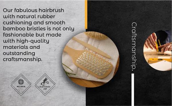 9in Bamboo Detangling Hair Brush with Cushioned Wooden Pins, Paddle Hair Brush for Women and Men
