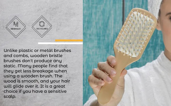 9in Bamboo Detangling Hair Brush with Cushioned Wooden Pins, Paddle Hair Brush for Women and Men