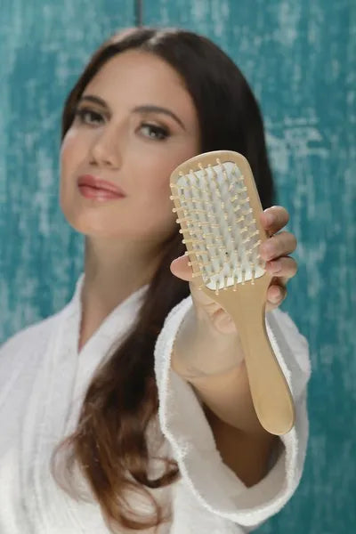 9in Bamboo Detangling Hair Brush with Cushioned Wooden Pins, Paddle Hair Brush for Women and Men