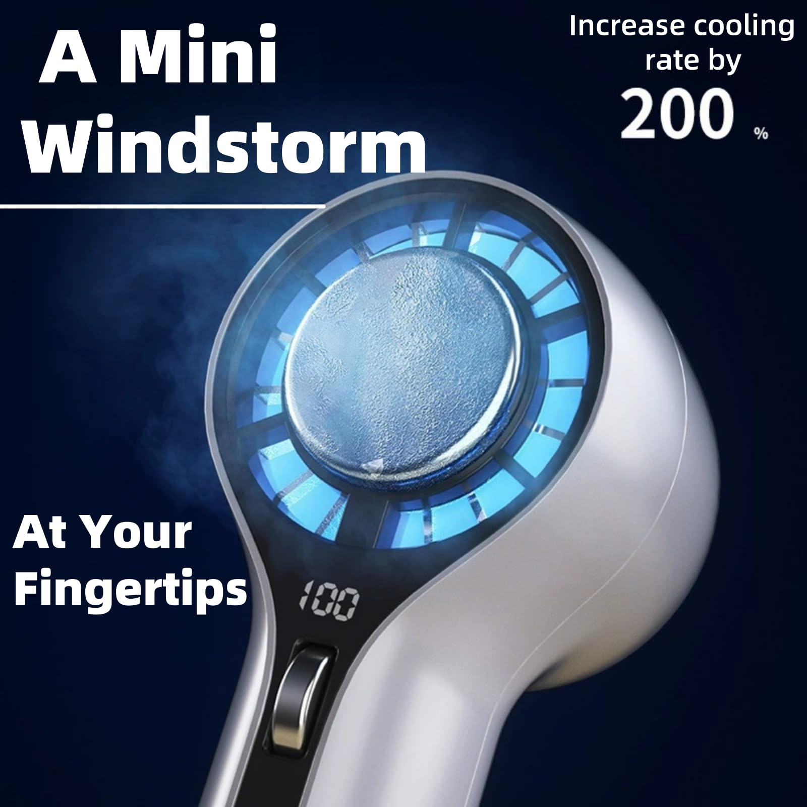 Ice Cooling Handheld Fan, 3000mAh Rechargeable Turbo Fan, Digital Display & 0-100 Speed, Portable for Travel Outdoor Camping Office