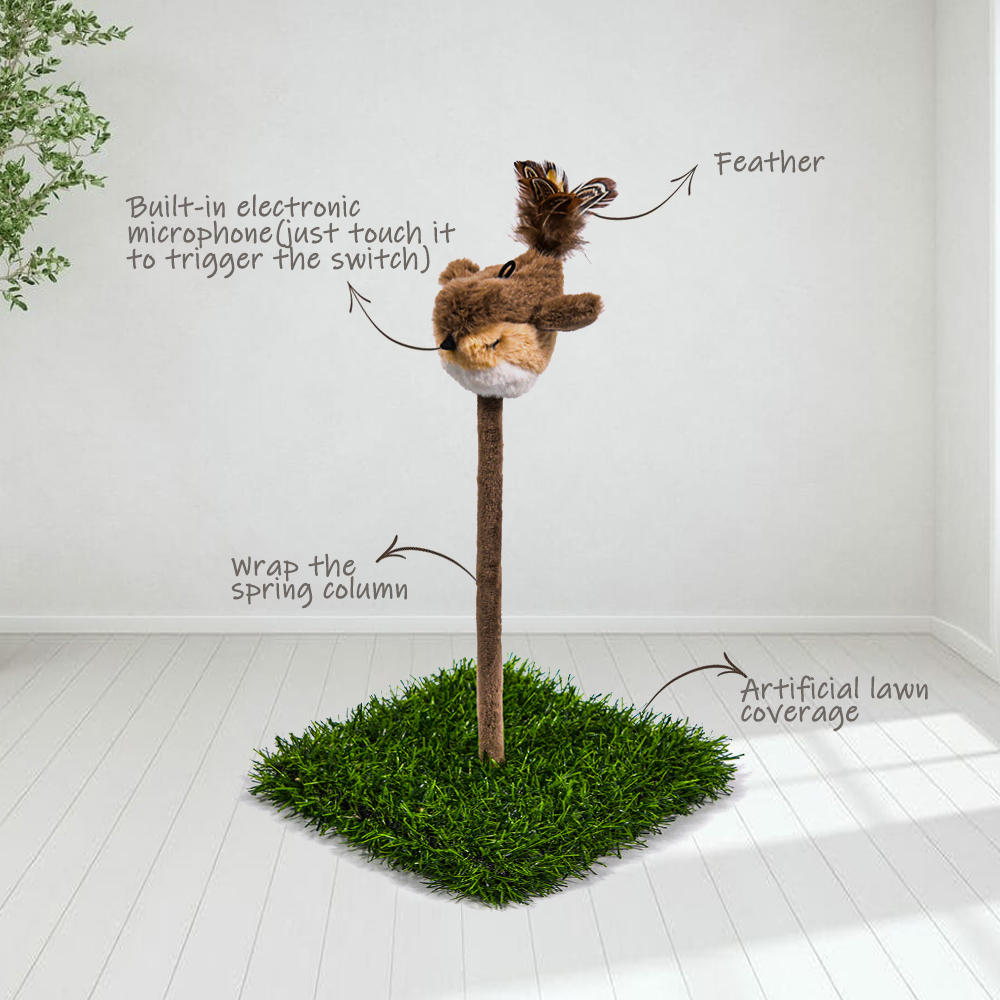 Interactive Spiral Spring Bird Cat Toy – Feather Teaser with Chirping Sound, Realistic Design for Indoor Cats & Kittens, Self-Play Exercise