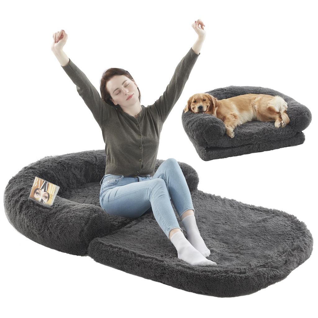 Foldable 71"x43" Orthopedic Dog Bed for Humans & Large Dogs, Plush Washable Pet Sofa for Shared Lounging & Napping