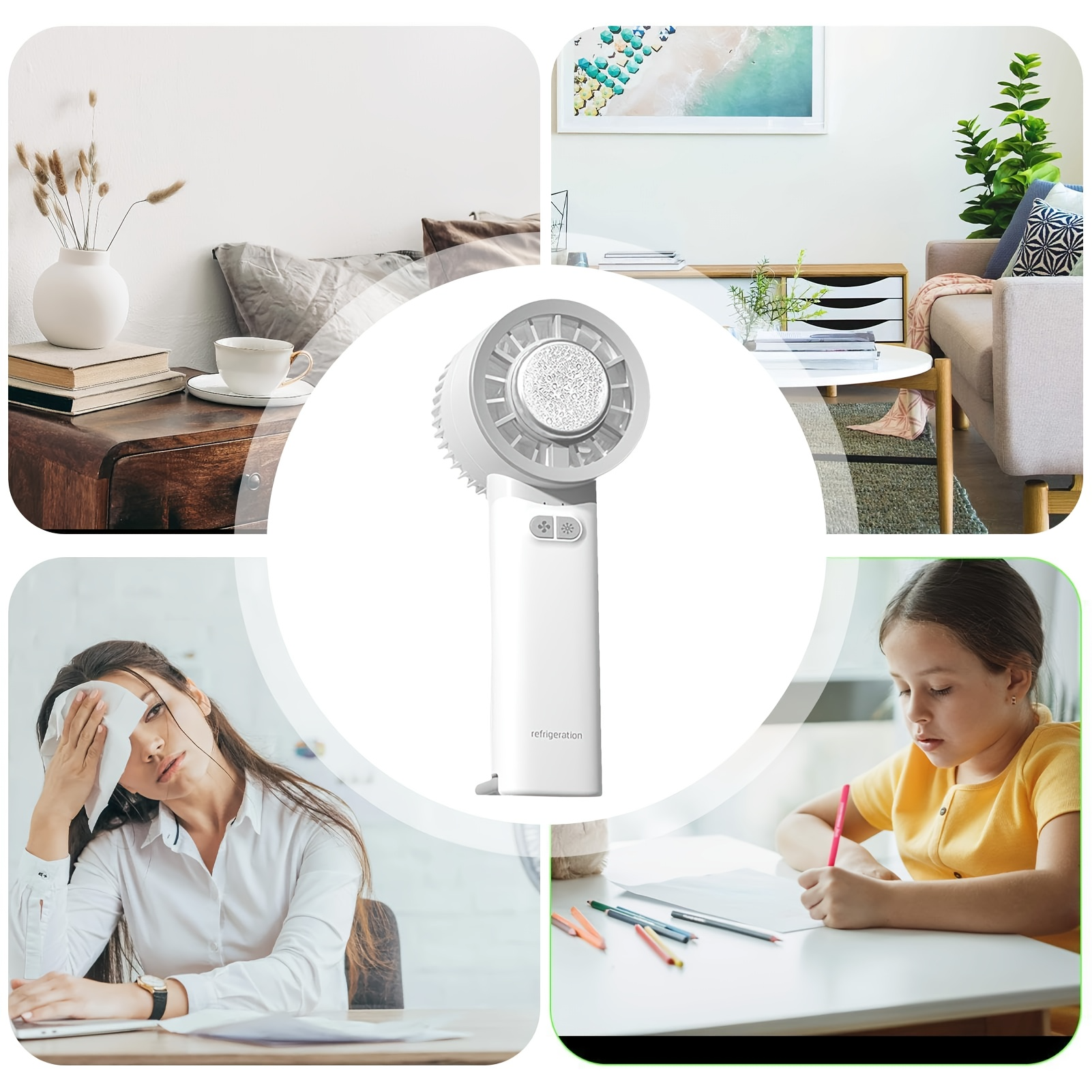 Handheld Cooling Fan, USB Rechargeable 3-Speed Low-Noise, Small Pocket Fan with Cooling Function, Portable for Outdoor Travel, Gift for Women