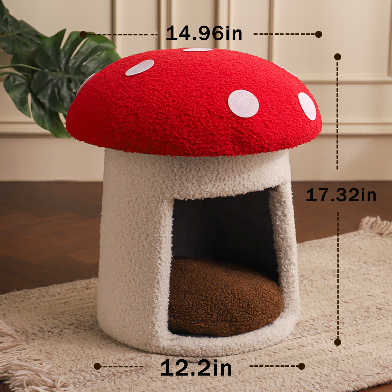Red Mushroom Style Cat Bed, Large Scratch-Resistant Pet Cave with Removable Washable Cover, All-Season High-Looking Cat House