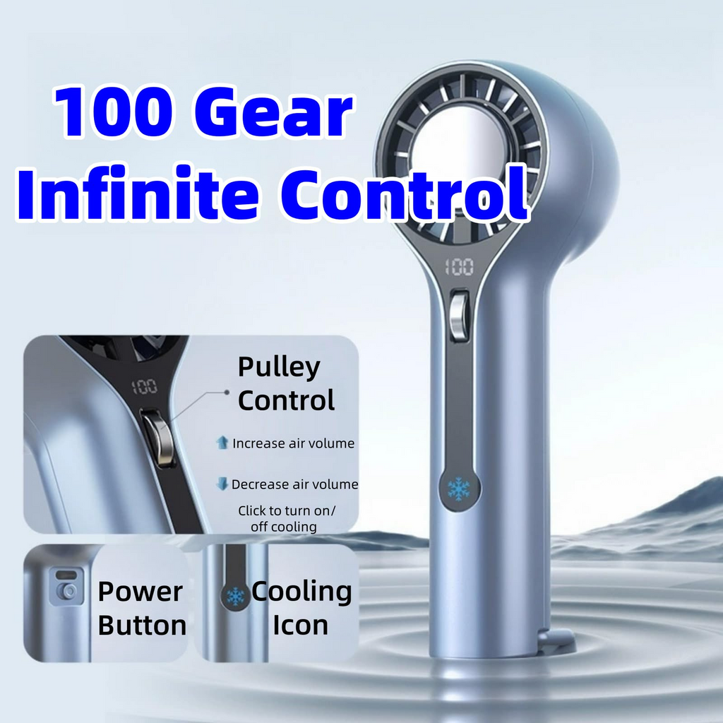 Ice Cooling Handheld Fan, 3000mAh Rechargeable Turbo Fan, Digital Display & 0-100 Speed, Portable for Travel Outdoor Camping Office