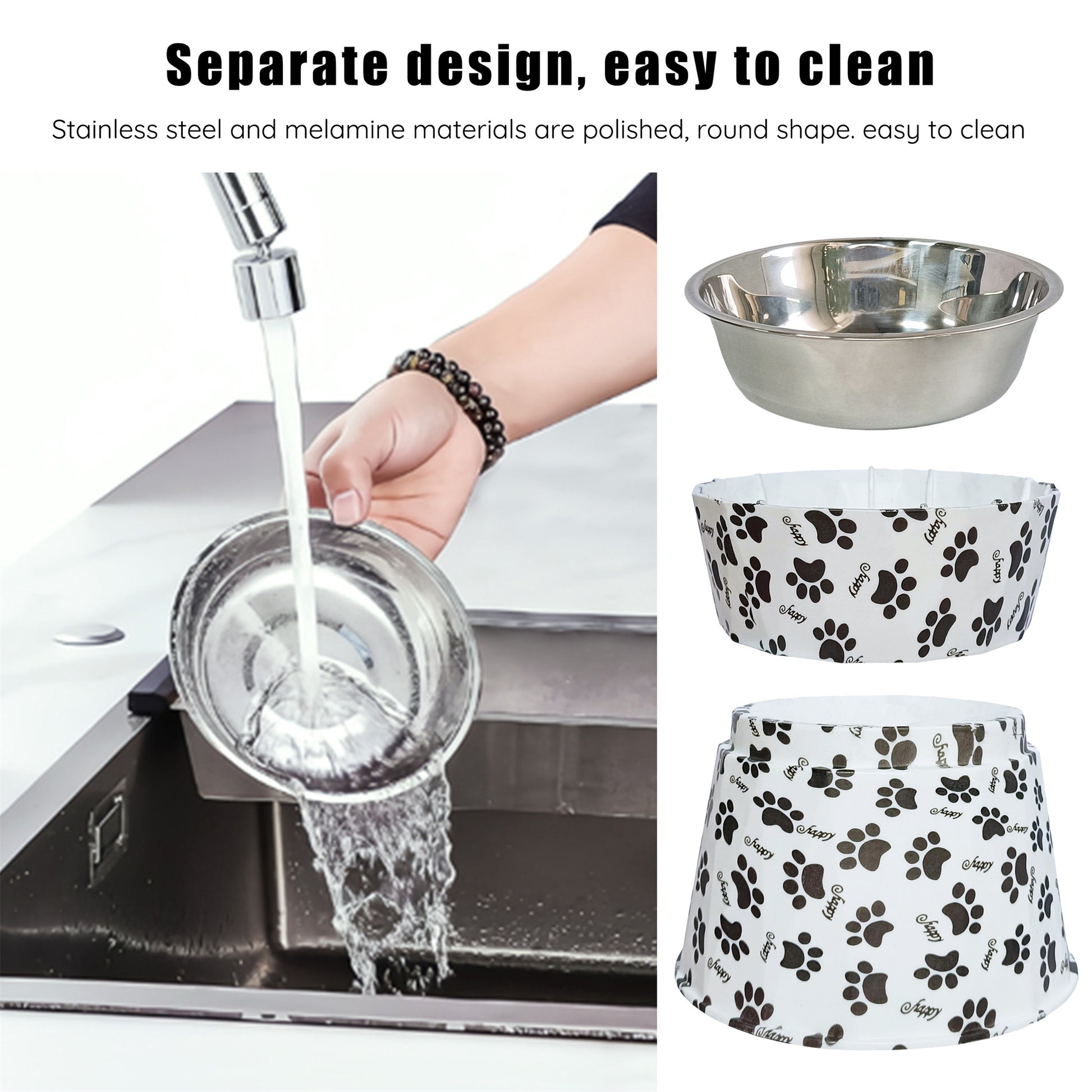 SSY 6" Anti-Vomiting Stainless Steel Pet Bowl, Non-slip Modern Design with Spine Protection for Small/Medium Dogs & Cats