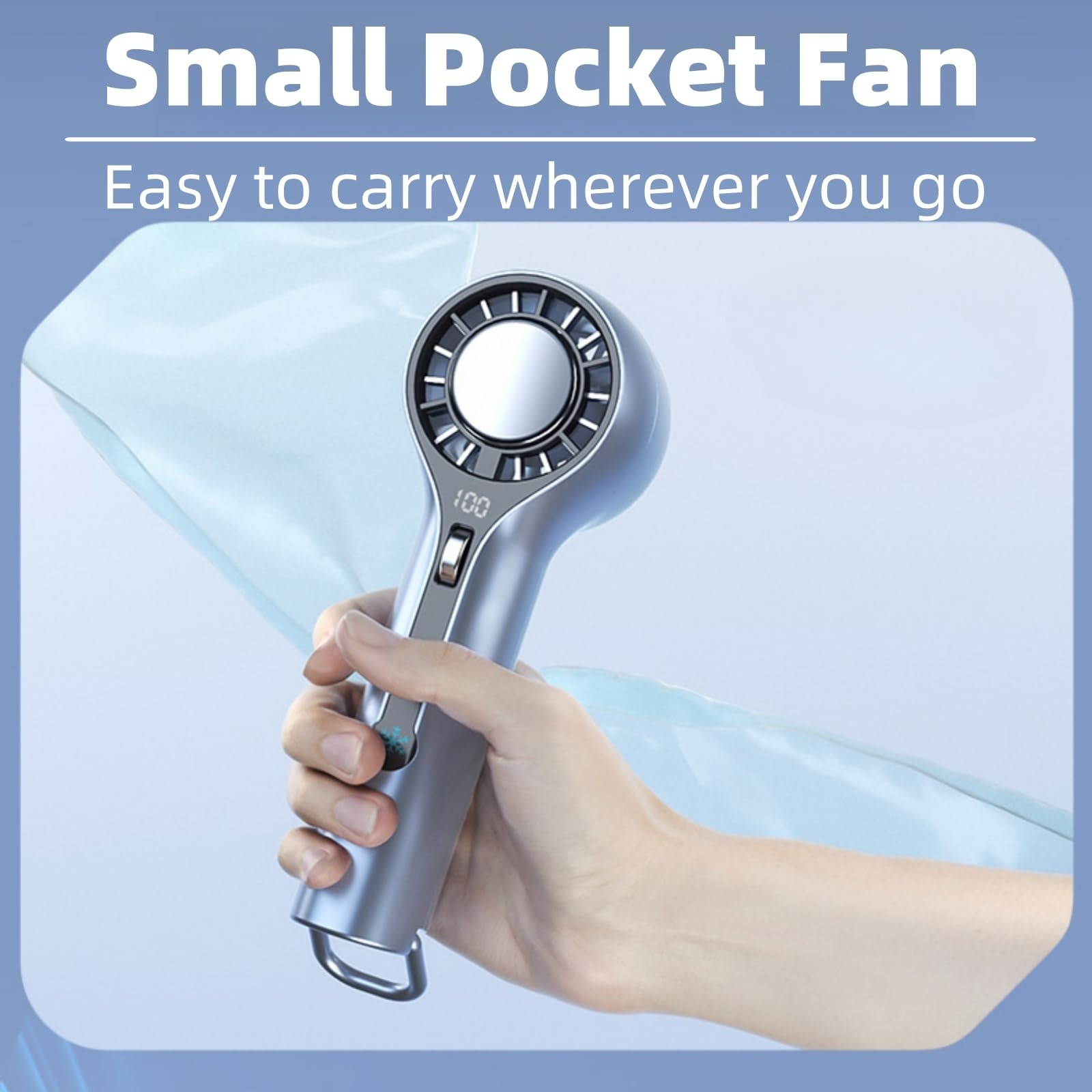 Ice Cooling Handheld Fan, 3000mAh Rechargeable Turbo Fan, Digital Display & 0-100 Speed, Portable for Travel Outdoor Camping Office