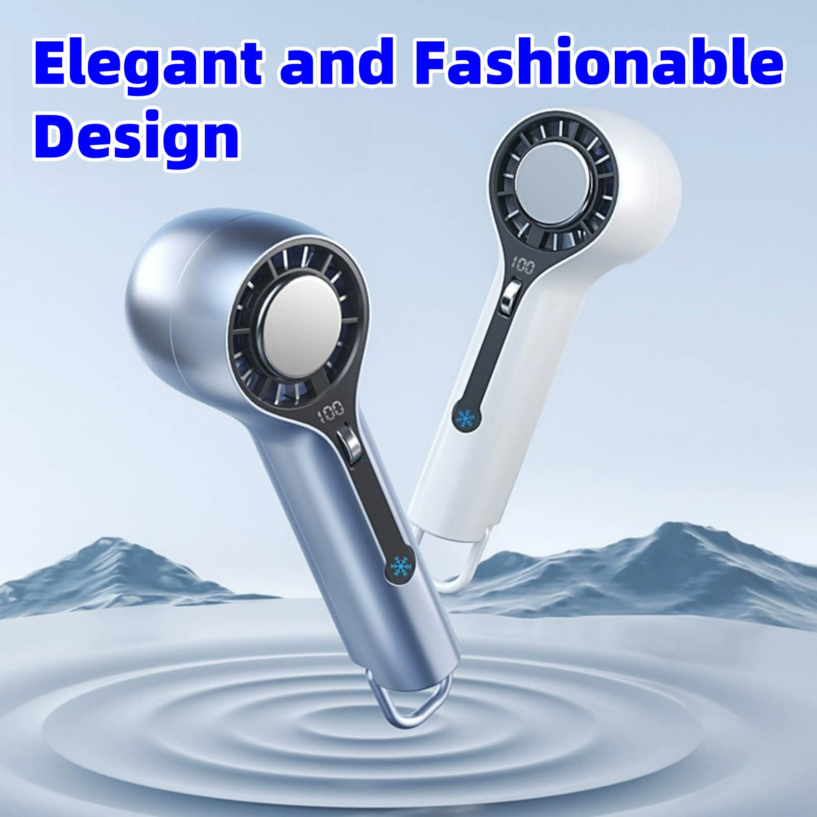 Ice Cooling Handheld Fan, 3000mAh Rechargeable Turbo Fan, Digital Display & 0-100 Speed, Portable for Travel Outdoor Camping Office