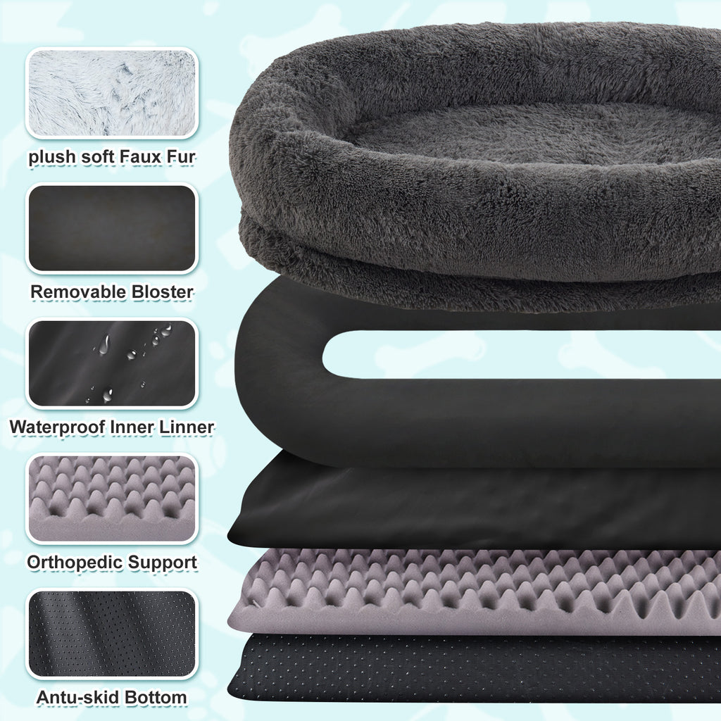 CozyPet - Human Dog Bed for People and Pets - 71''x45''x12'' Oversized Orthopedic Faux Fur Mat, Washable with Pillow & Blanket