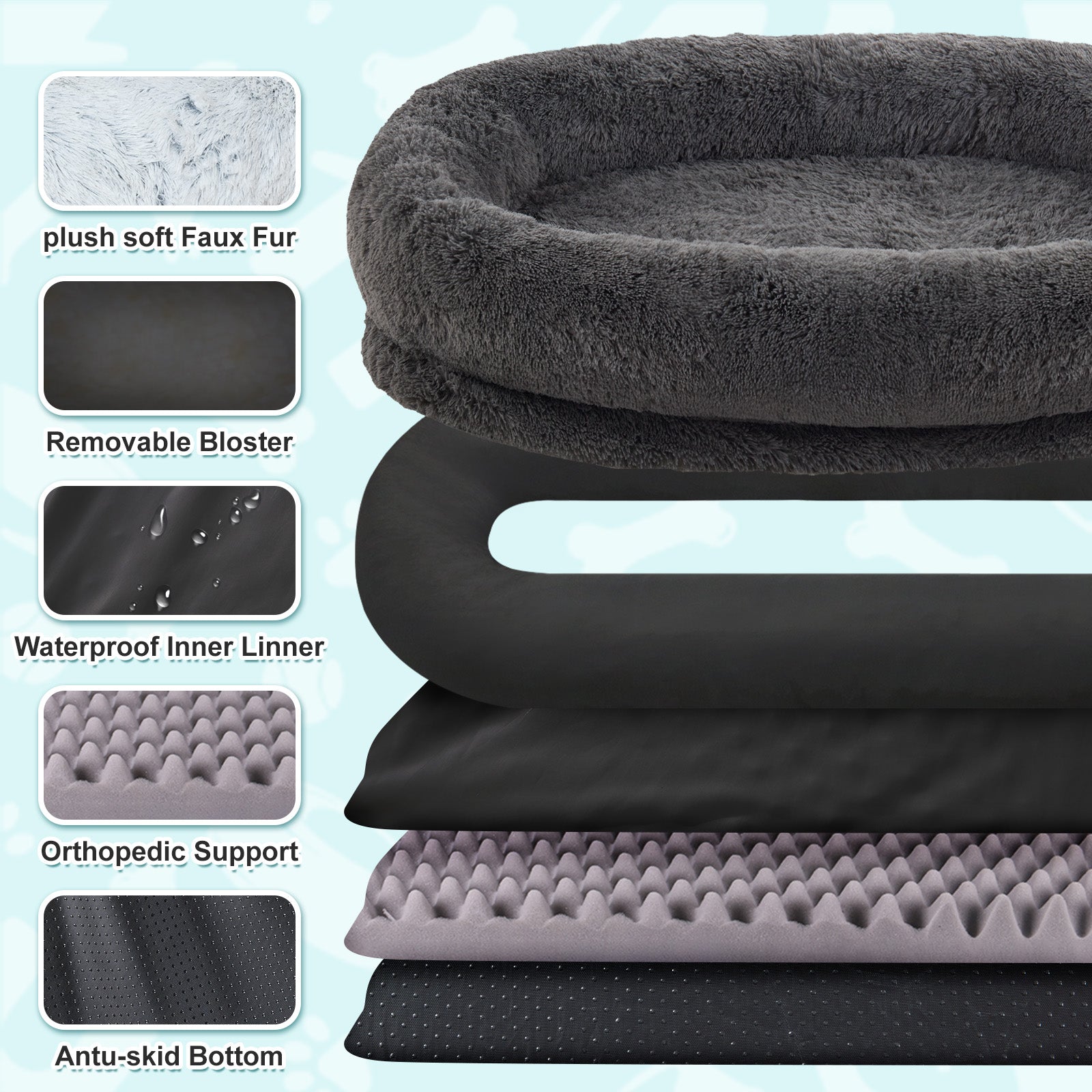 CozyPet - Human Dog Bed for People and Pets - 71''x45''x12'' Oversized Orthopedic Faux Fur Mat, Washable with Pillow & Blanket
