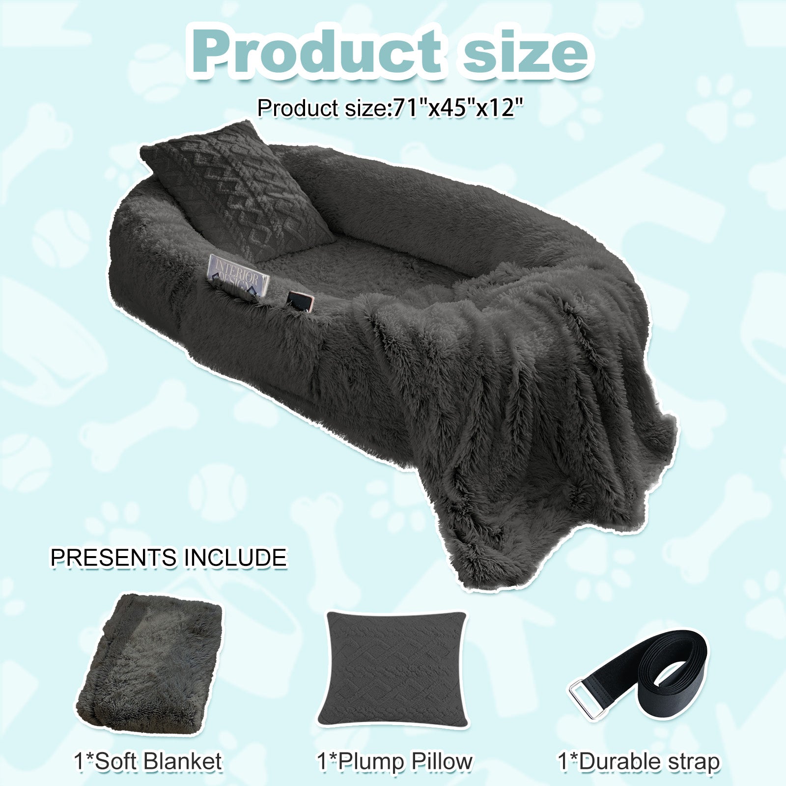 CozyPet - Human Dog Bed for People and Pets - 71''x45''x12'' Oversized Orthopedic Faux Fur Mat, Washable with Pillow & Blanket