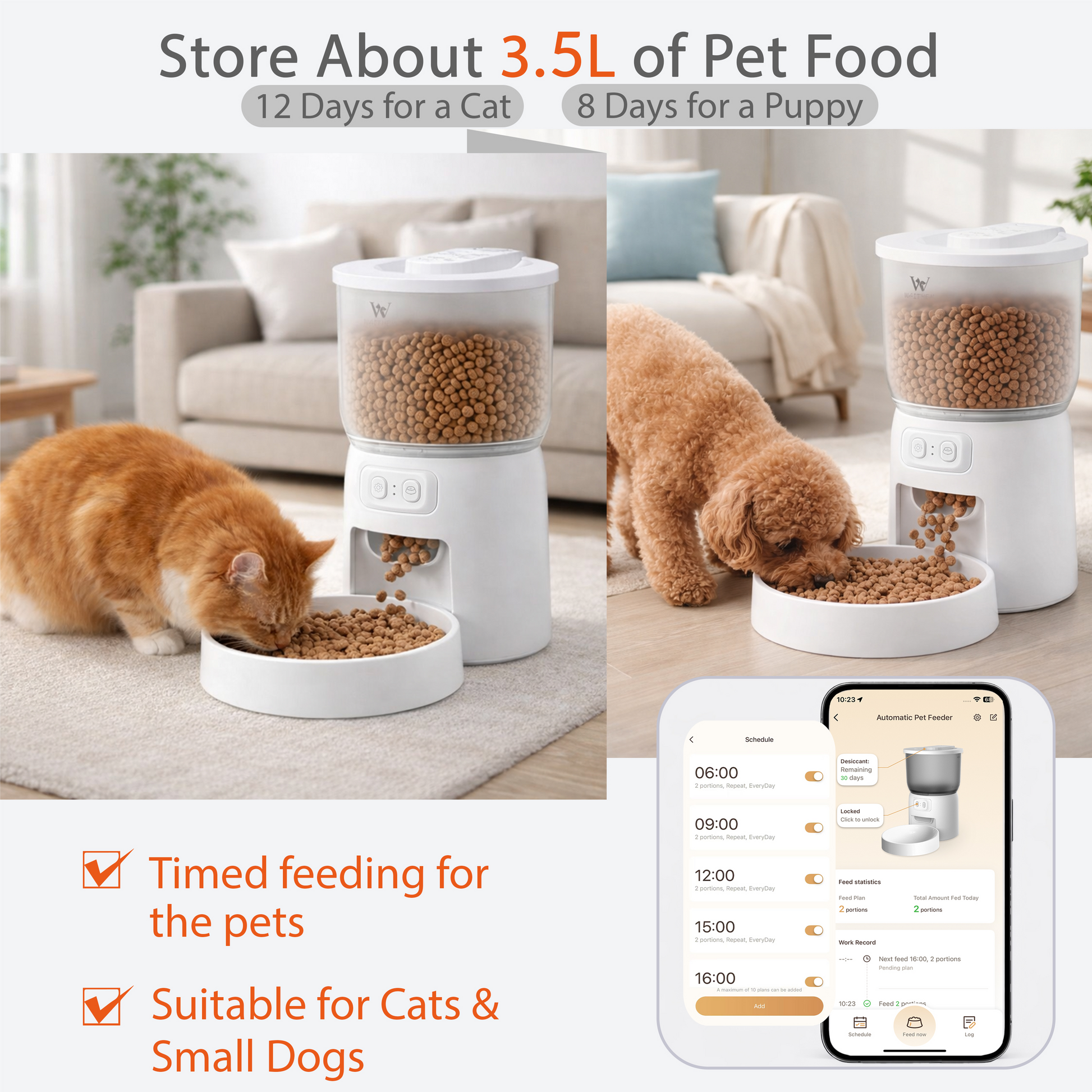 Wi-Fi Automatic Pet Feeder  App Controlled  10 Meals/Day  Cats & Dogs