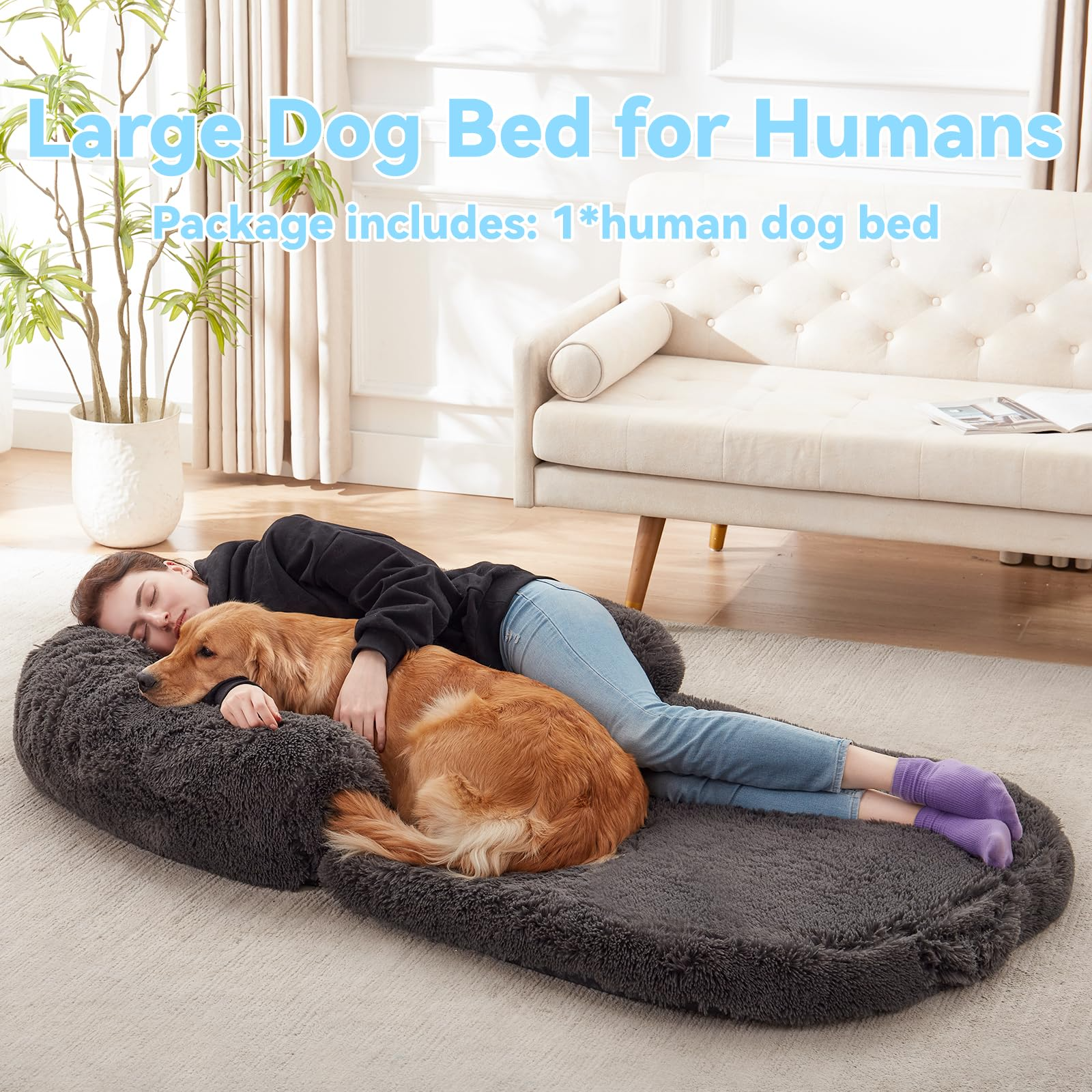 Foldable 71"x43" Orthopedic Dog Bed for Humans & Large Dogs, Plush Washable Pet Sofa for Shared Lounging & Napping