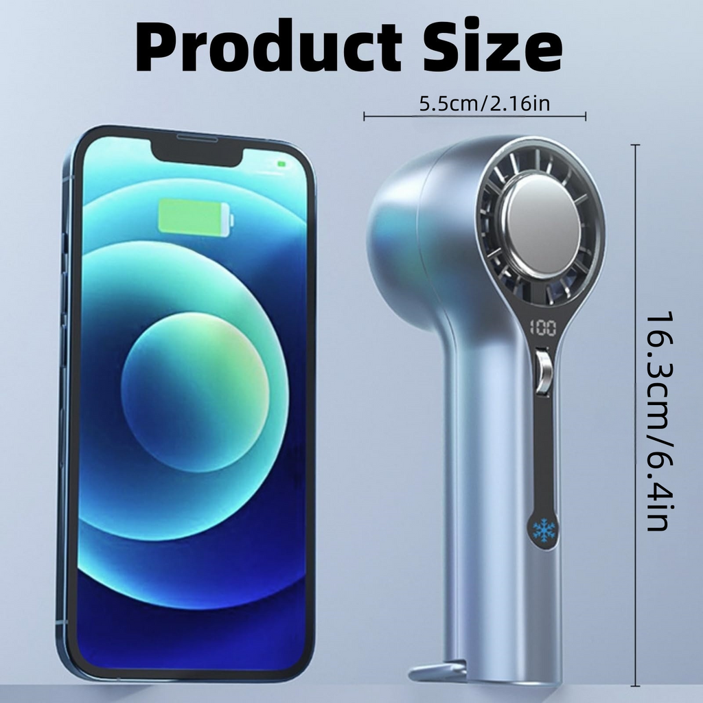 Ice Cooling Handheld Fan, 3000mAh Rechargeable Turbo Fan, Digital Display & 0-100 Speed, Portable for Travel Outdoor Camping Office