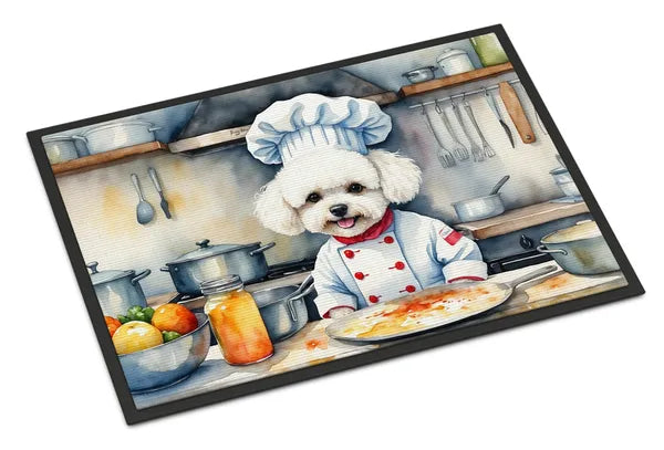 Aeelleea Bichon Frise Chef Doormat 18x27 Non Slip Washable Indoor Outdoor