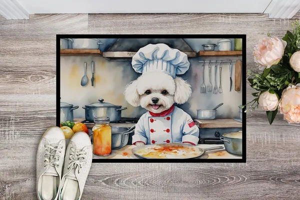 Aeelleea Bichon Frise Chef Doormat 18x27 Non Slip Washable Indoor Outdoor