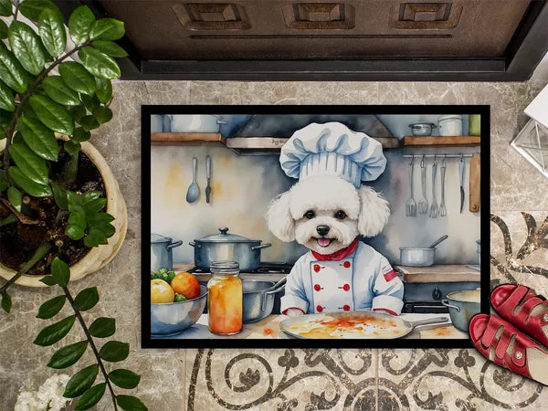 Aeelleea Bichon Frise Chef Doormat 18x27 Non Slip Washable Indoor Outdoor