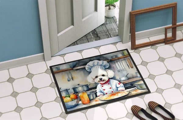 Aeelleea Bichon Frise Chef Doormat 18x27 Non Slip Washable Indoor Outdoor