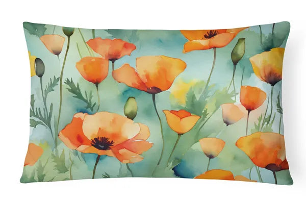 Aeelleea California Poppies Watercolor Pillow 12x16 Machine Washable State Flower