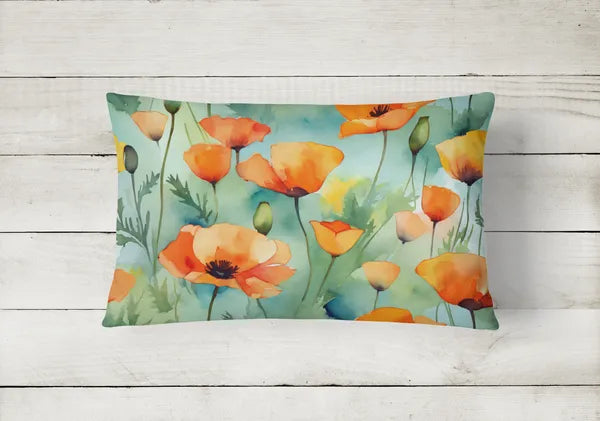 Aeelleea California Poppies Watercolor Pillow 12x16 Machine Washable State Flower