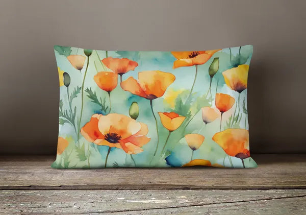 Aeelleea California Poppies Watercolor Pillow 12x16 Machine Washable State Flower