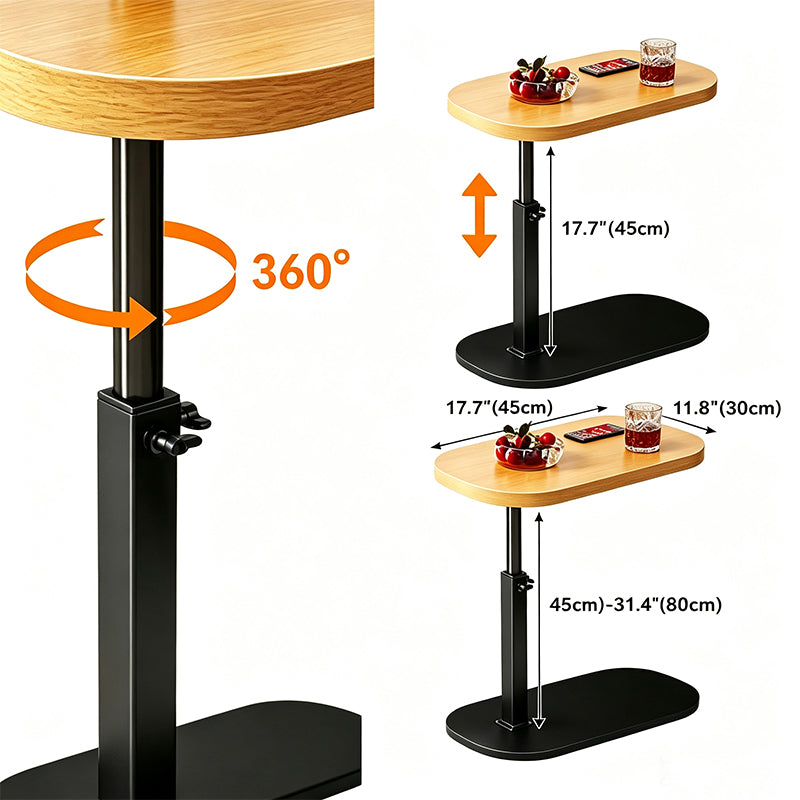 Adjustable Height C Shaped Side Table, 360° Swivel Rotating Tabletop Slide Under Sofa Bed Bathtub, Modern Small C End Table Couch Side Coffee Table
