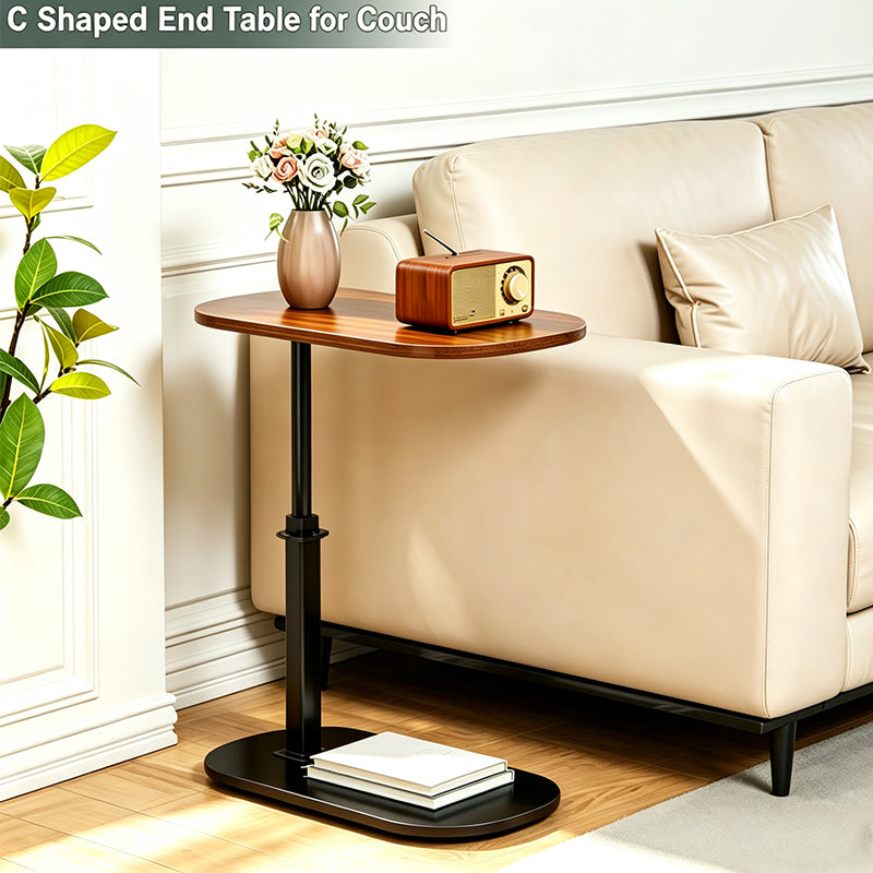 Adjustable Height C Shaped Side Table, 360° Swivel Rotating Tabletop Slide Under Sofa Bed Bathtub, Modern Small C End Table Couch Side Coffee Table