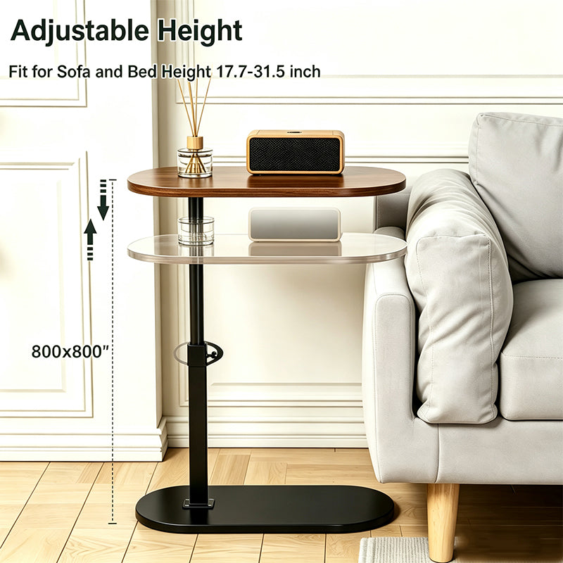 Adjustable Height C Shaped Side Table, 360° Swivel Rotating Tabletop Slide Under Sofa Bed Bathtub, Modern Small C End Table Couch Side Coffee Table