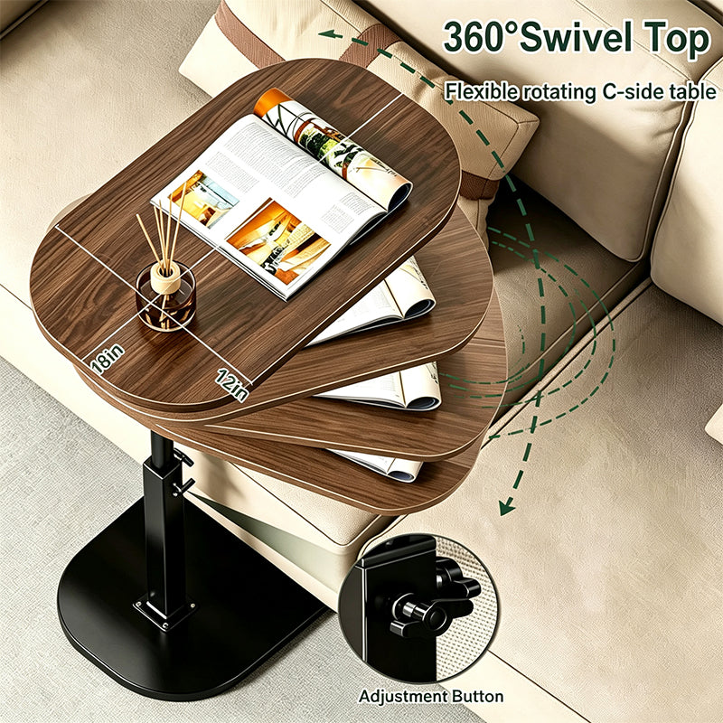 Adjustable Height C Shaped Side Table, 360° Swivel Rotating Tabletop Slide Under Sofa Bed Bathtub, Modern Small C End Table Couch Side Coffee Table