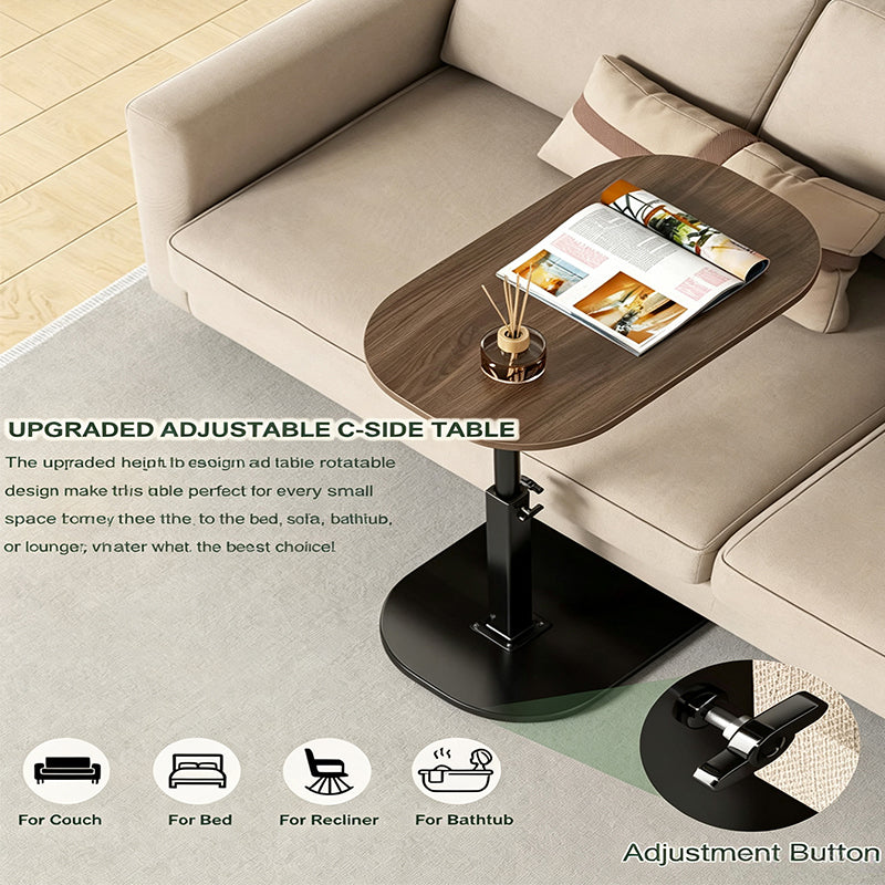 Adjustable Height C Shaped Side Table, 360° Swivel Rotating Tabletop Slide Under Sofa Bed Bathtub, Modern Small C End Table Couch Side Coffee Table