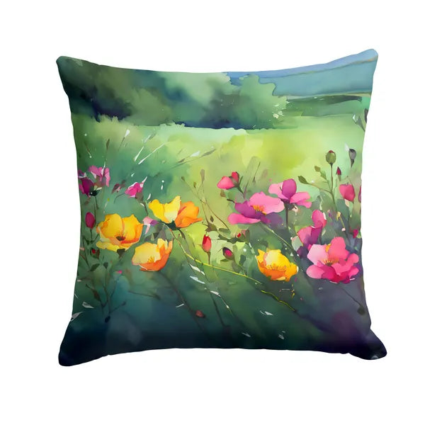 Aeelleea North Dakota Wild Prairie Roses Watercolor Pillow 18x18 Machine Washable