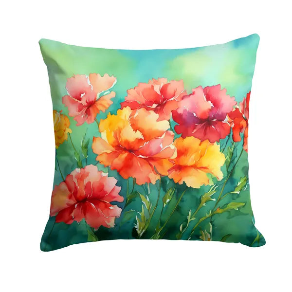 Aeelleea Ohio Scarlet Carnation Watercolor Pillow 14x14 in, Floral Cushion Couch Bed