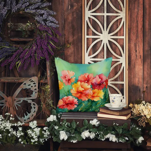 Aeelleea Ohio Scarlet Carnation Watercolor Pillow 14x14 in, Floral Cushion Couch Bed